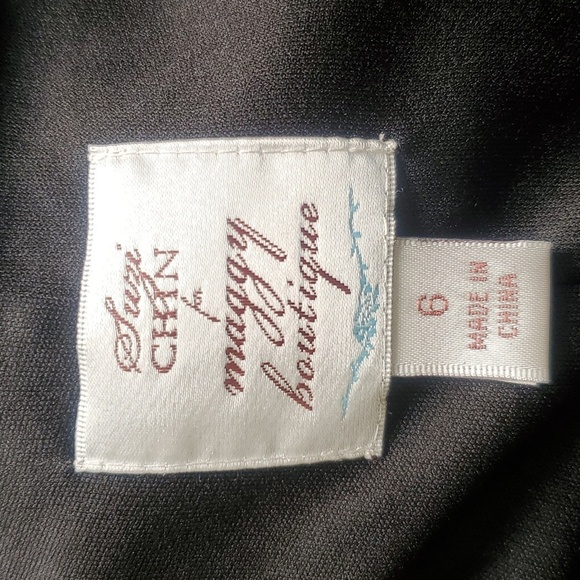 Suzi Chin for Maggy Boutique Dressy Black Dress with Ruching and Ruffles Size 6 - Picture 9 of 13